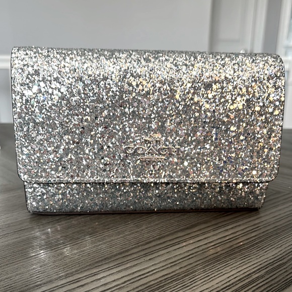 Coach Handbags - Coach Glitter Flap Clutch Crossbody in Silver